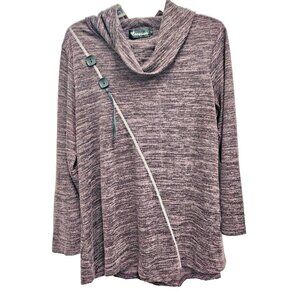 Creation Womens Lagenlook Tunic Top Large‎ Purple Heather Angled Hem Cowl Neck